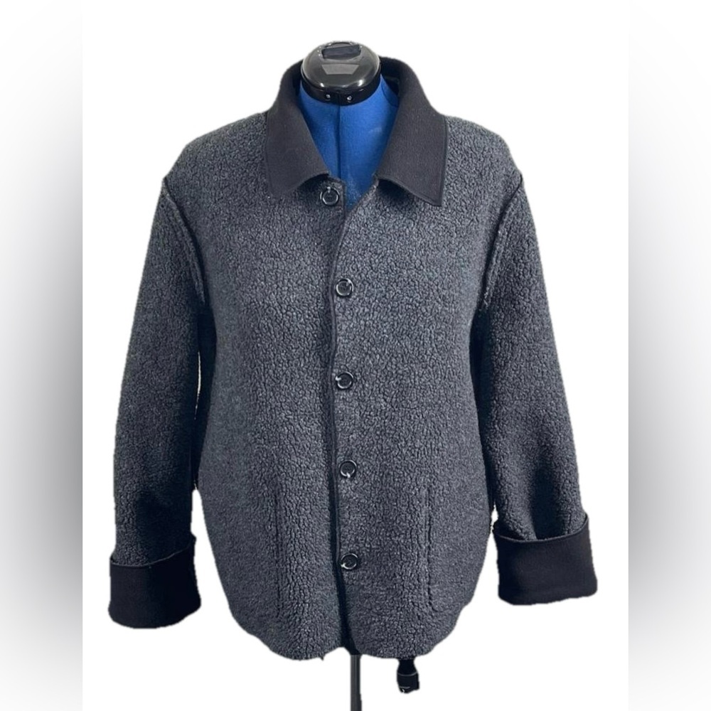 VTG‎  Women's Faded Glory Sherpa Teddy Coat Jacket Sz  XL Reversible Black Gray